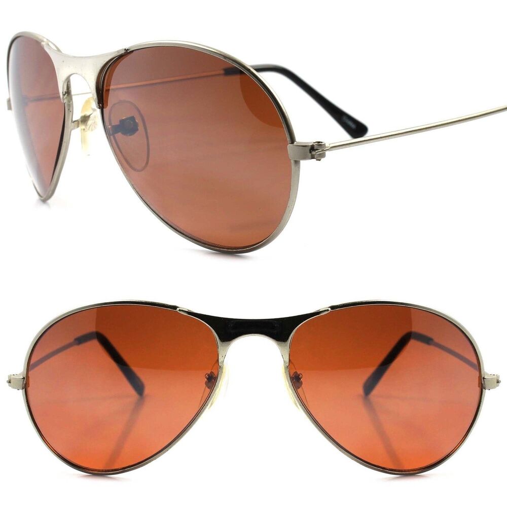 True Vintage Classic Aviation Air Force Style Brown Lens Silver Pilot Sunglasses